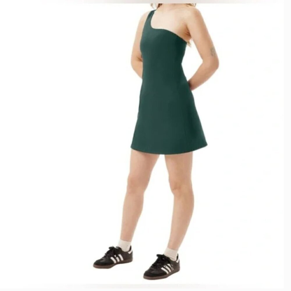 Girlfriend Collective Bianca One Shoulder Exercise Athletic Dress Moss XXL - Picture 2 of 8